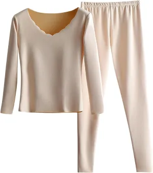 Canbebig Thermal Underwear Set for Women, Soft Micro Fleece Lined Long Johns, Winter Warm Base Layer Top Bottom 2 Pieces Set