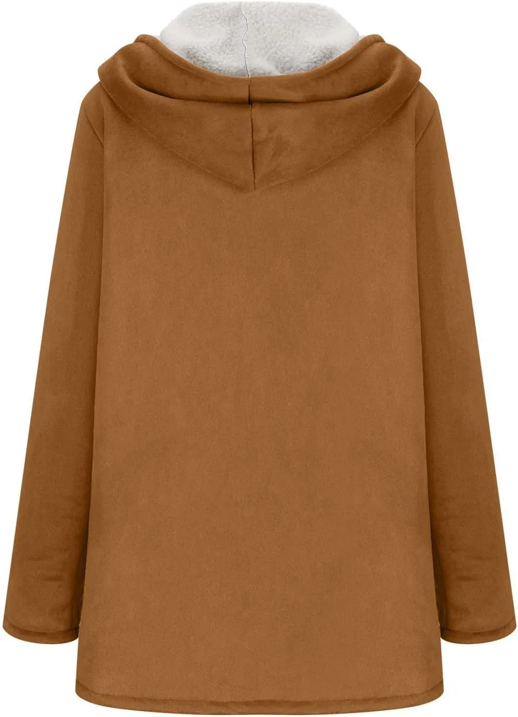 Canbebig Women's Retro Sherpa Lined Suede Leather Longline Coat Winter Warm Hooded Fleece Jacket Outerwear Overcoat Pockets