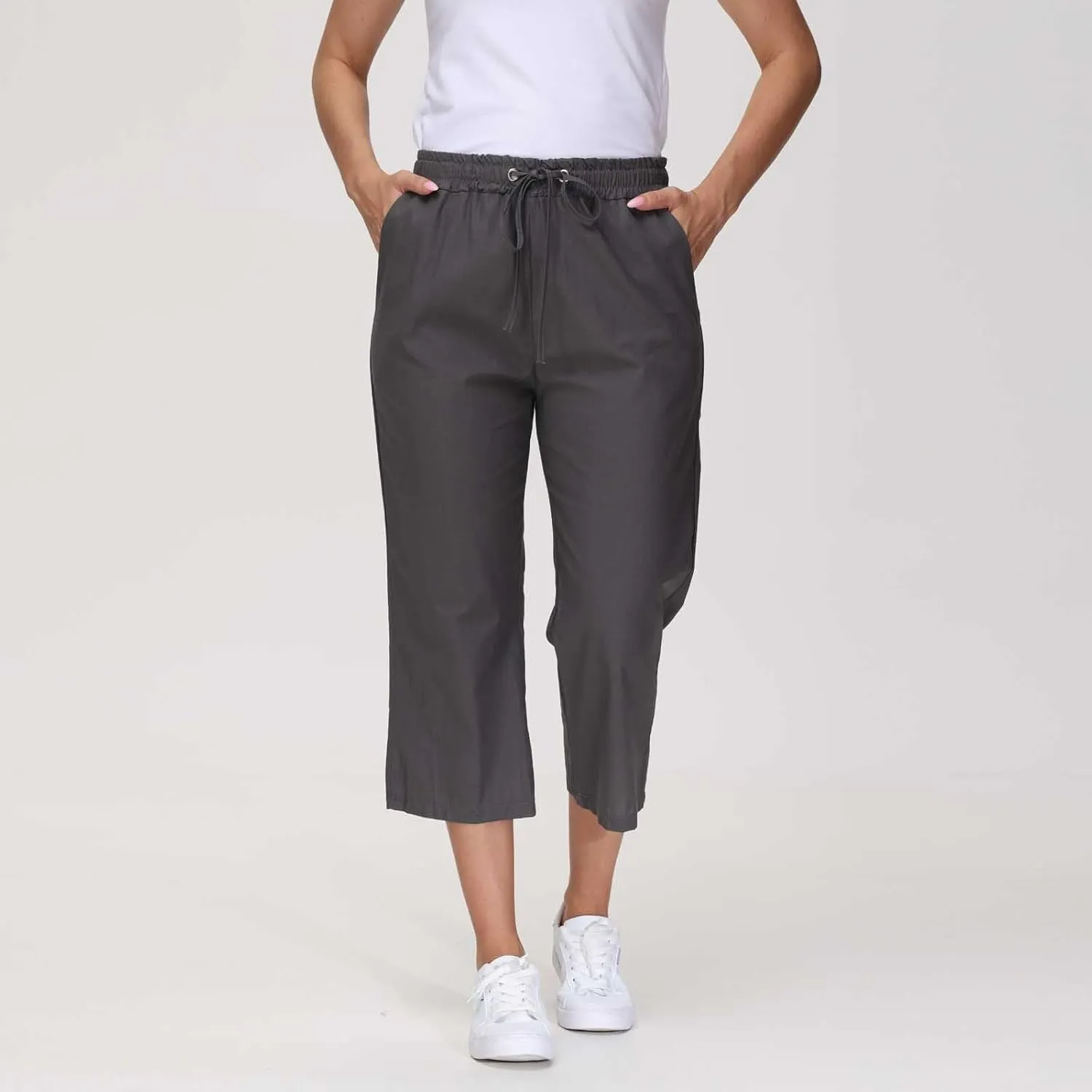 Capri Pants for Women Casual Summer Cotton Linen Pants Plus Size Drawstring Elastic High Waisted Capris with Pockets