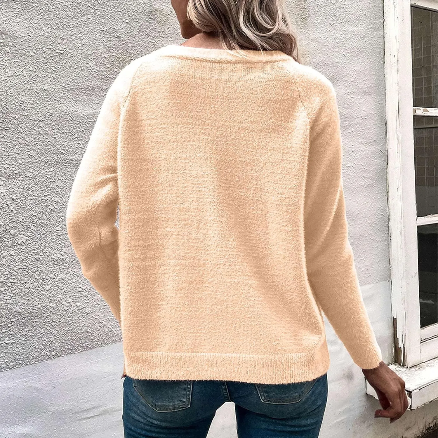 Cashmere Sweaters for Women Winter Fuzzy Chunky Sweater Button Down V Neck Cardigan Cable Knit Sweaters Duster Jumper