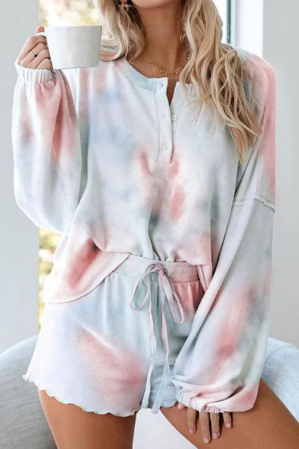 Casual Long Sleeve Tie Dye Pants Suit
