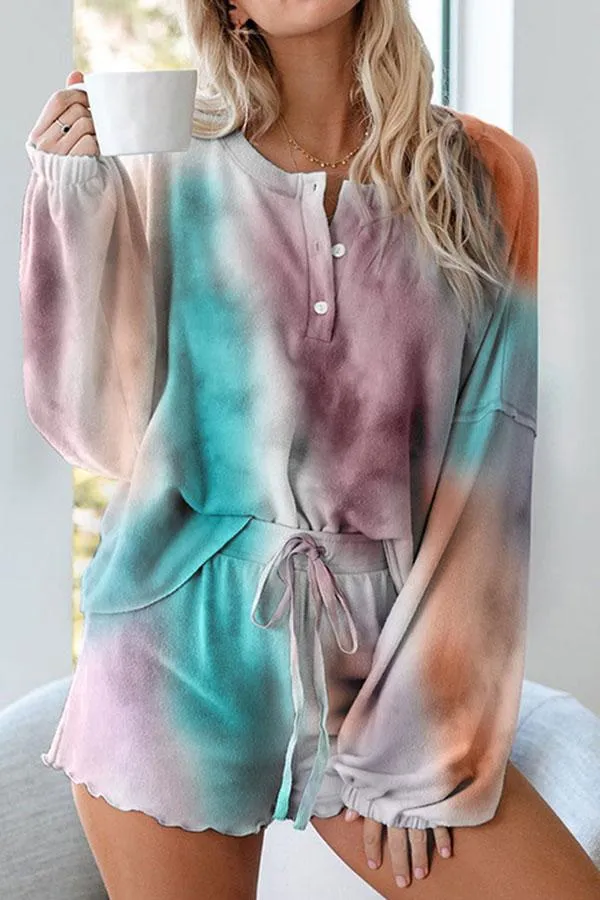 Casual Long Sleeve Tie Dye Pants Suit