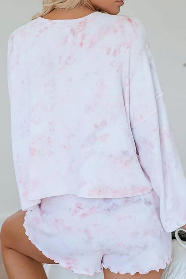 Casual Long Sleeve Tie Dye Pants Suit
