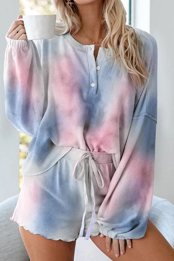Casual Long Sleeve Tie Dye Pants Suit