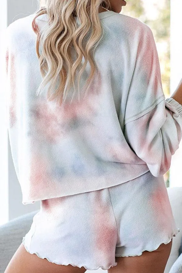 Casual Long Sleeve Tie Dye Pants Suit
