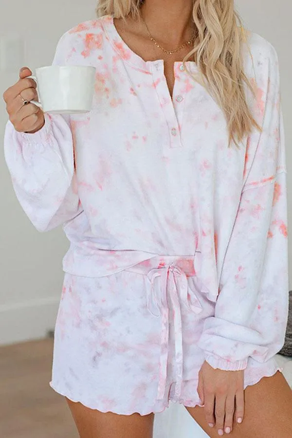 Casual Long Sleeve Tie Dye Pants Suit
