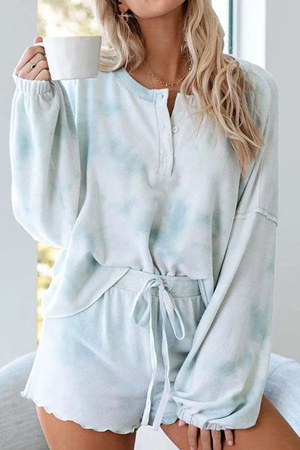 Casual Long Sleeve Tie Dye Pants Suit