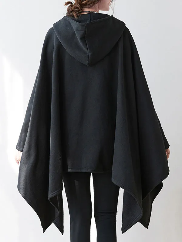 Casual Plus Size Irregularity Batwing Sleeves Solid Color Hoodies