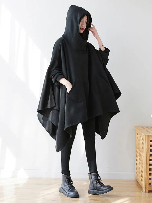Casual Plus Size Irregularity Batwing Sleeves Solid Color Hoodies