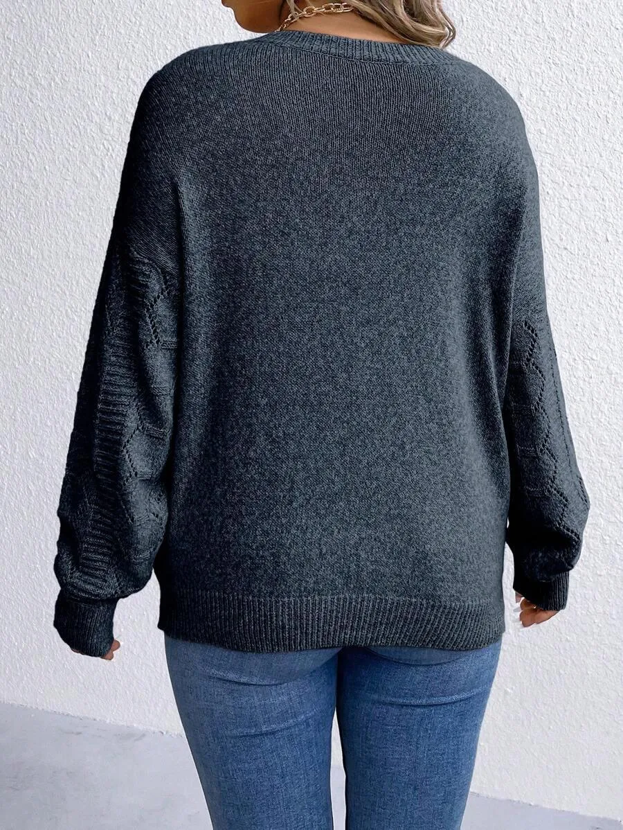 Casual Pointelle Knit Long Sleeve Sweater