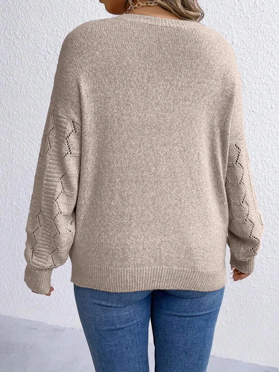 Casual Pointelle Knit Long Sleeve Sweater