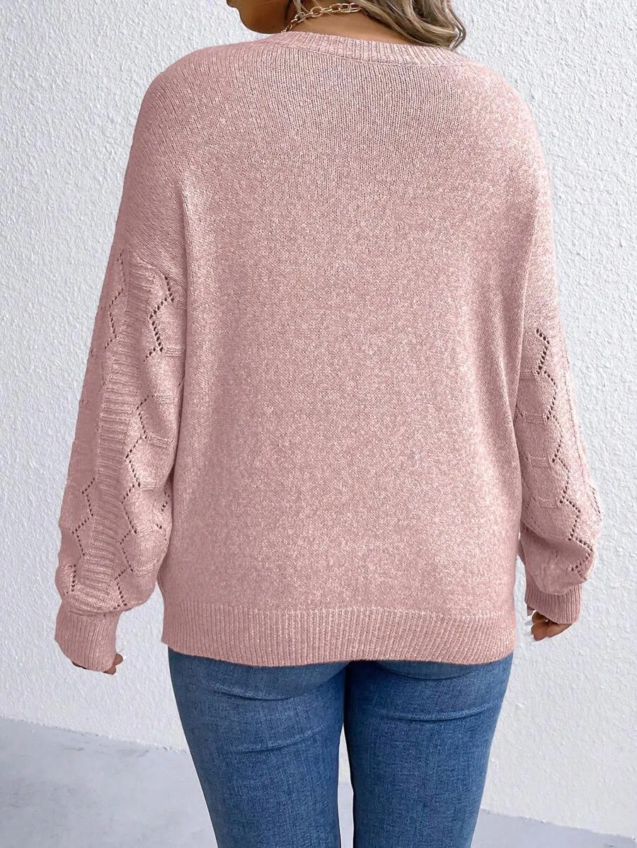 Casual Pointelle Knit Long Sleeve Sweater