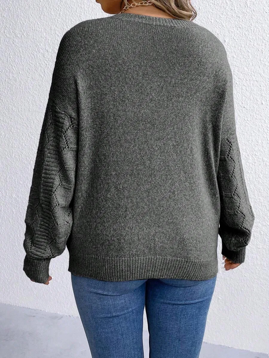 Casual Pointelle Knit Long Sleeve Sweater