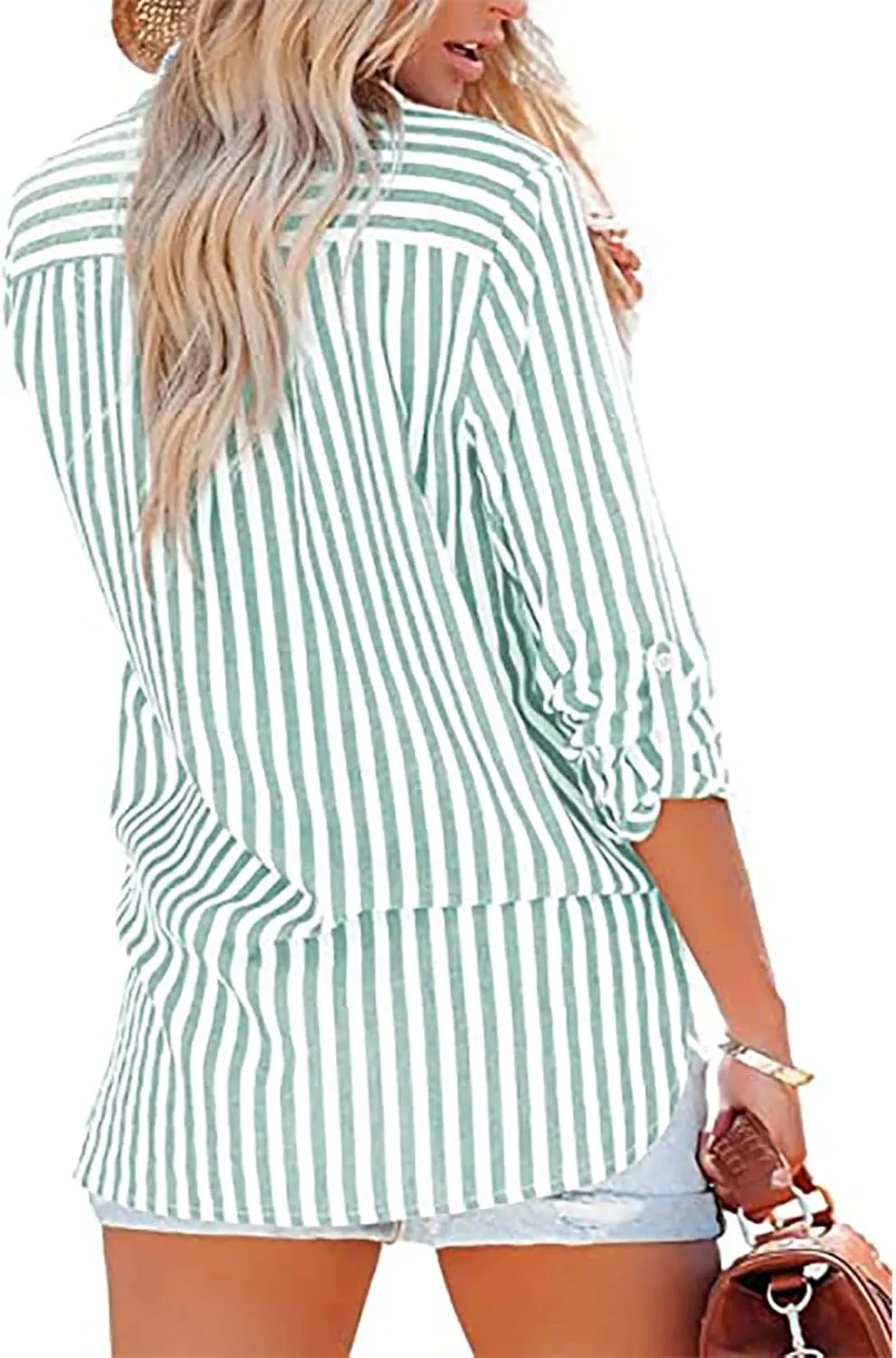 Casual Striped Button Down Shirts for Women Lapel Collar Long Sleeve Linen Blouse Tops Tee Loose Fit Ladies Shirts