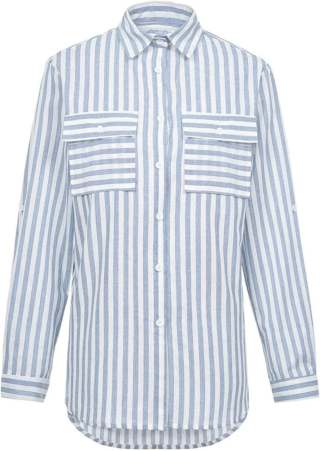 Casual Striped Button Down Shirts for Women Lapel Collar Long Sleeve Linen Blouse Tops Tee Loose Fit Ladies Shirts