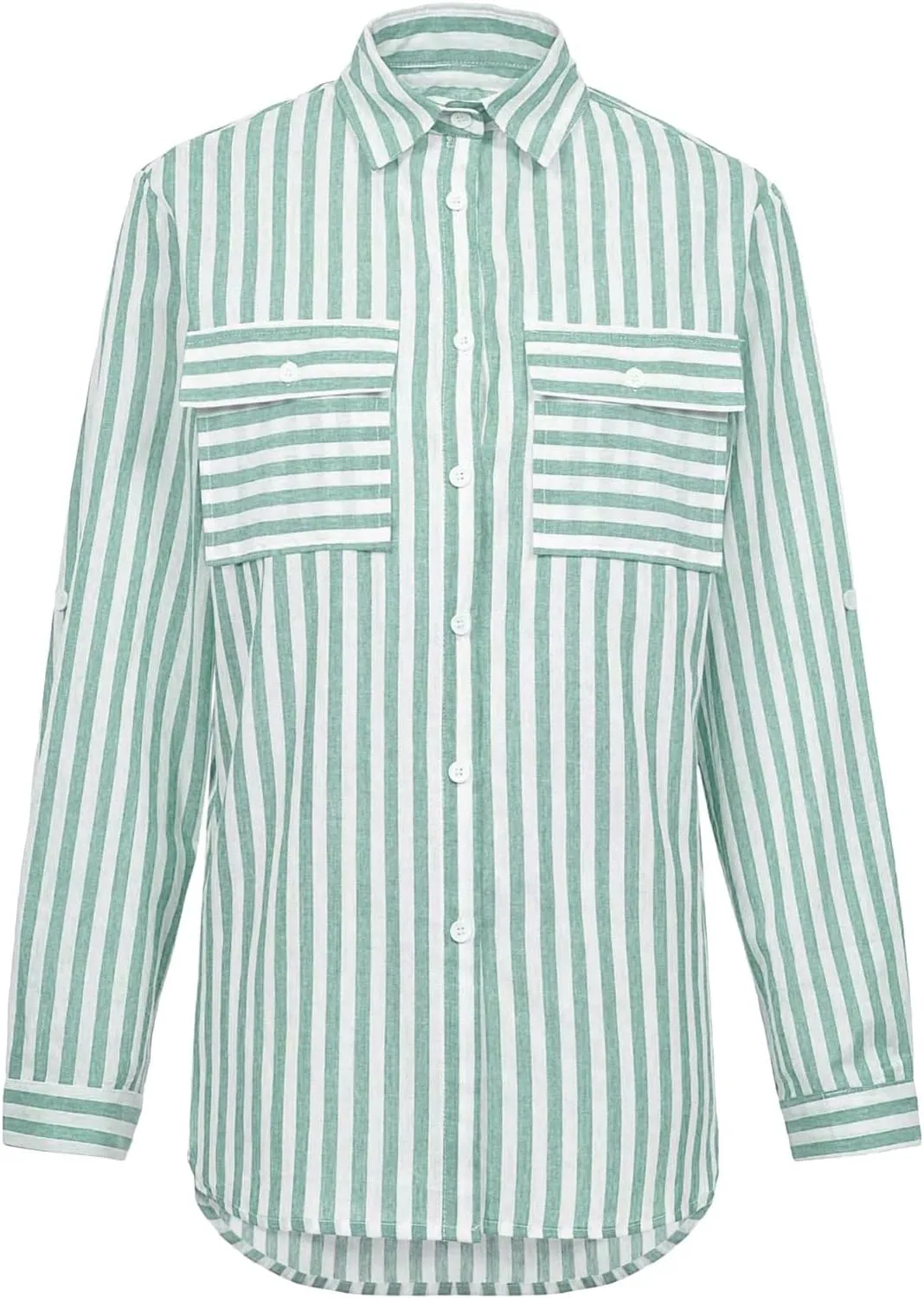 Casual Striped Button Down Shirts for Women Lapel Collar Long Sleeve Linen Blouse Tops Tee Loose Fit Ladies Shirts