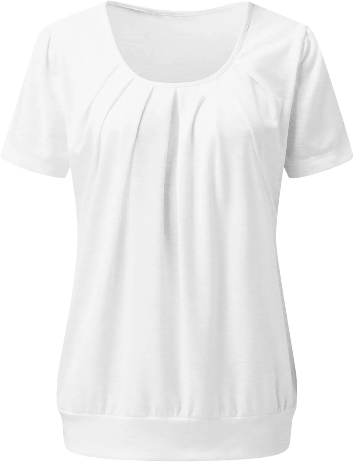 Casual Summer Tops for Women Trendy Dressy Short Sleeve Crewneck Blouses Work Business Pleated Front Tees Shirts