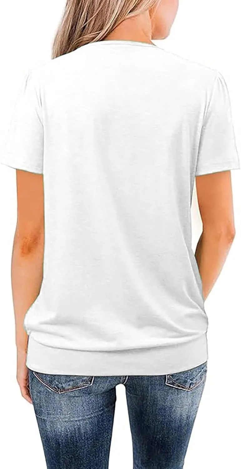 Casual Summer Tops for Women Trendy Dressy Short Sleeve Crewneck Blouses Work Business Pleated Front Tees Shirts