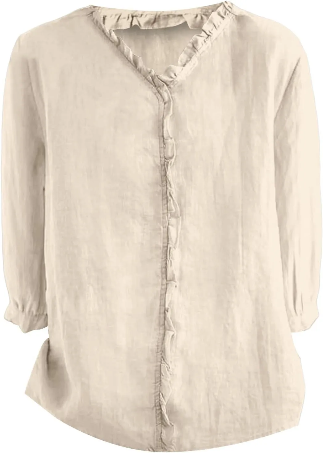 Collared Boho Linen Tops for Women 3/4 Sleeve Print Blouses Dressy Casual Vintage Graphic Shirts Loose Pullover Tops