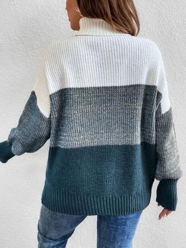 Colorblock Long Sleeve Stretchable Sweater