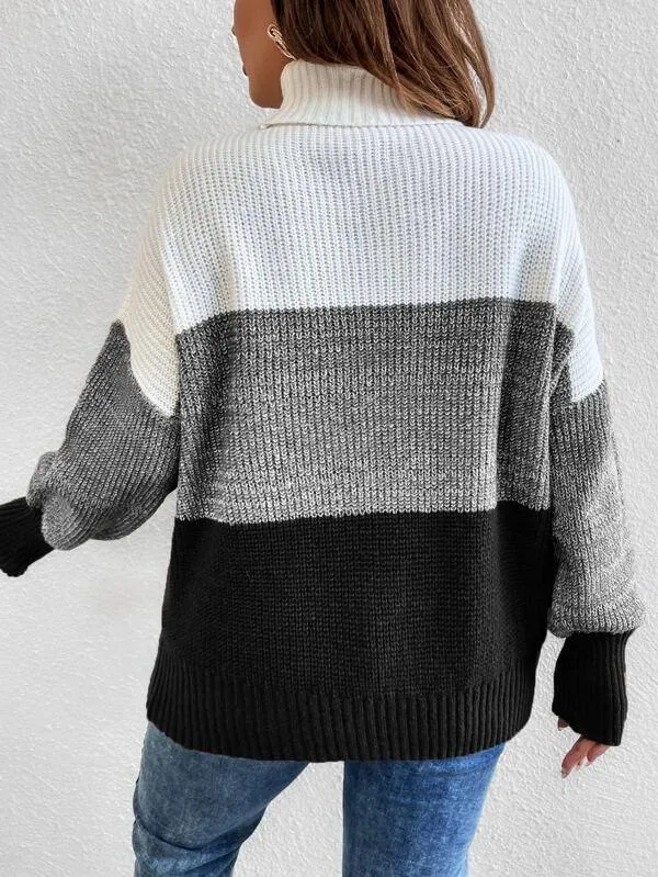 Colorblock Long Sleeve Stretchable Sweater