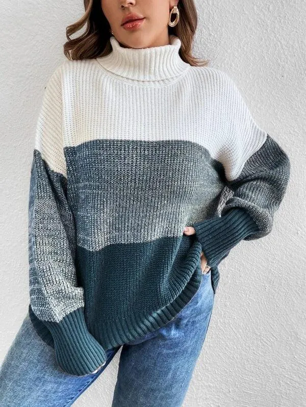 Colorblock Long Sleeve Stretchable Sweater