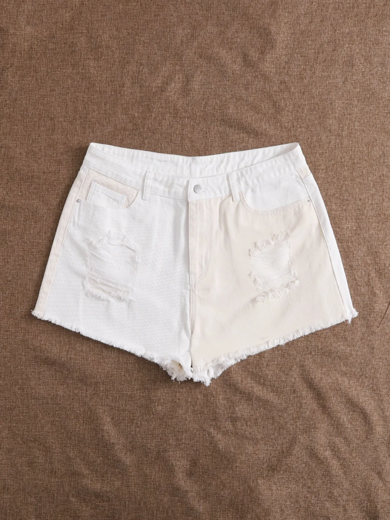 Colorblock Zipper High Waist Plus Size Denim Shorts