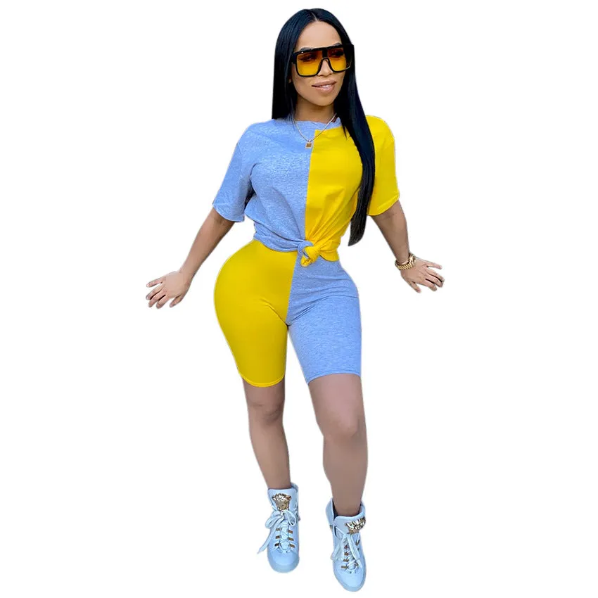 Contrasting Color Casual Sexy Suit Good Quality Wholesale Clothing Wholesale Two Piece Sets