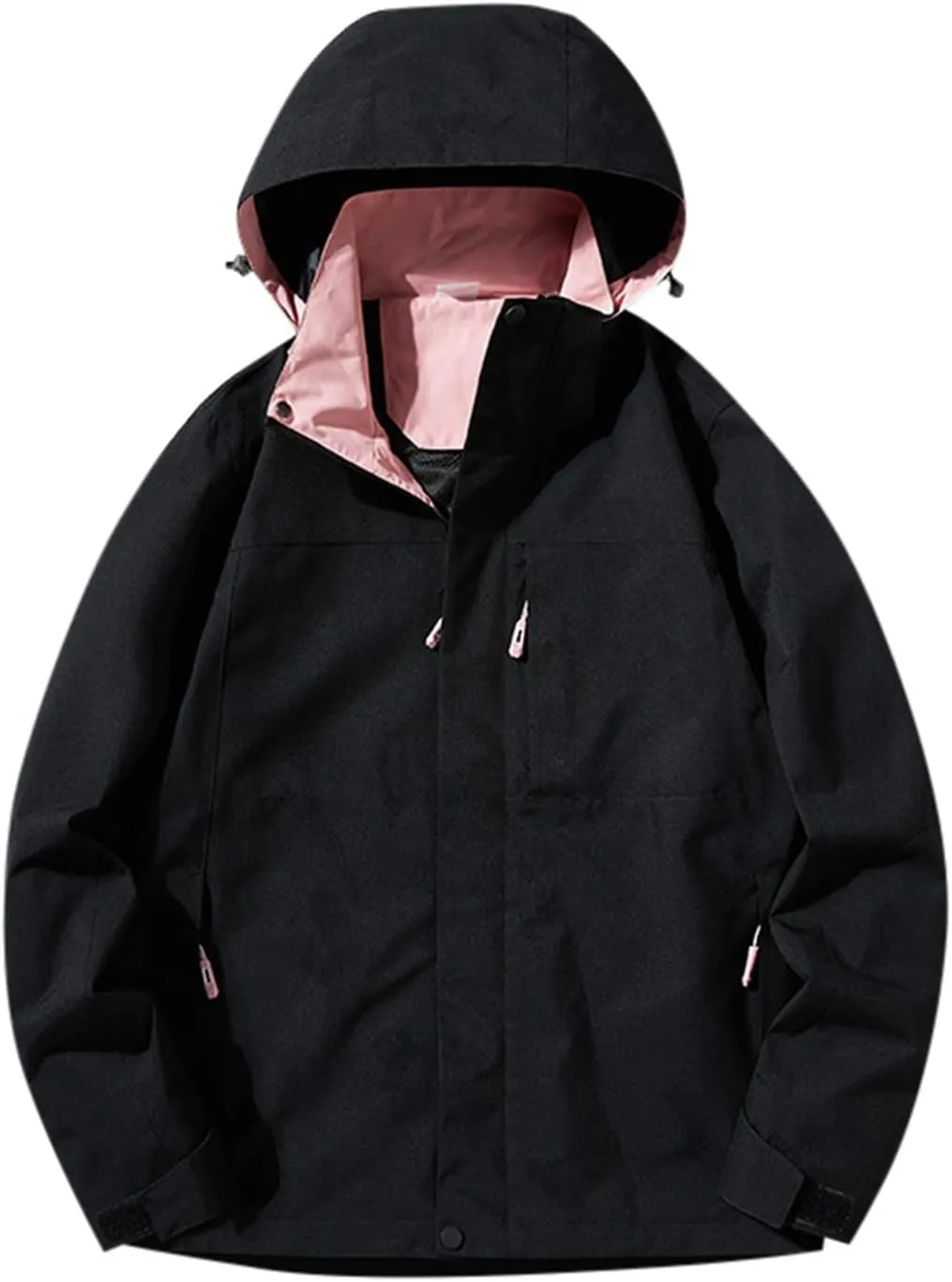 cooki Womens Winter Coats Women's Waterproof Raincoat Outdoor Fall Hooded Rain Jacket Zip Up Solid Windbreaker Trench Jacket