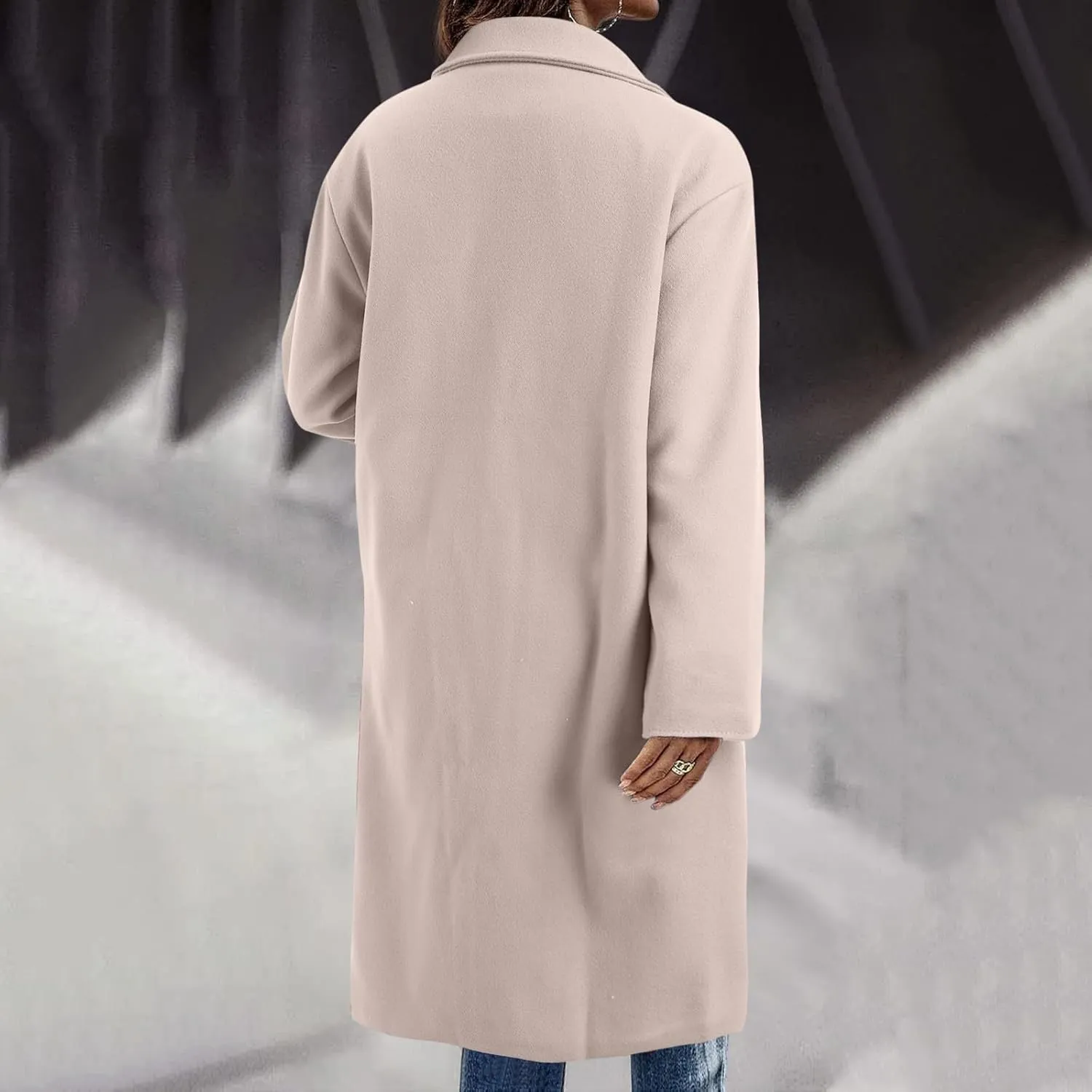 cooki Wool Coats for Women Long Double Breasted Trench Coat Women Winter Warm Lapel Wool Blend Pea Coat Casual Dress Coat