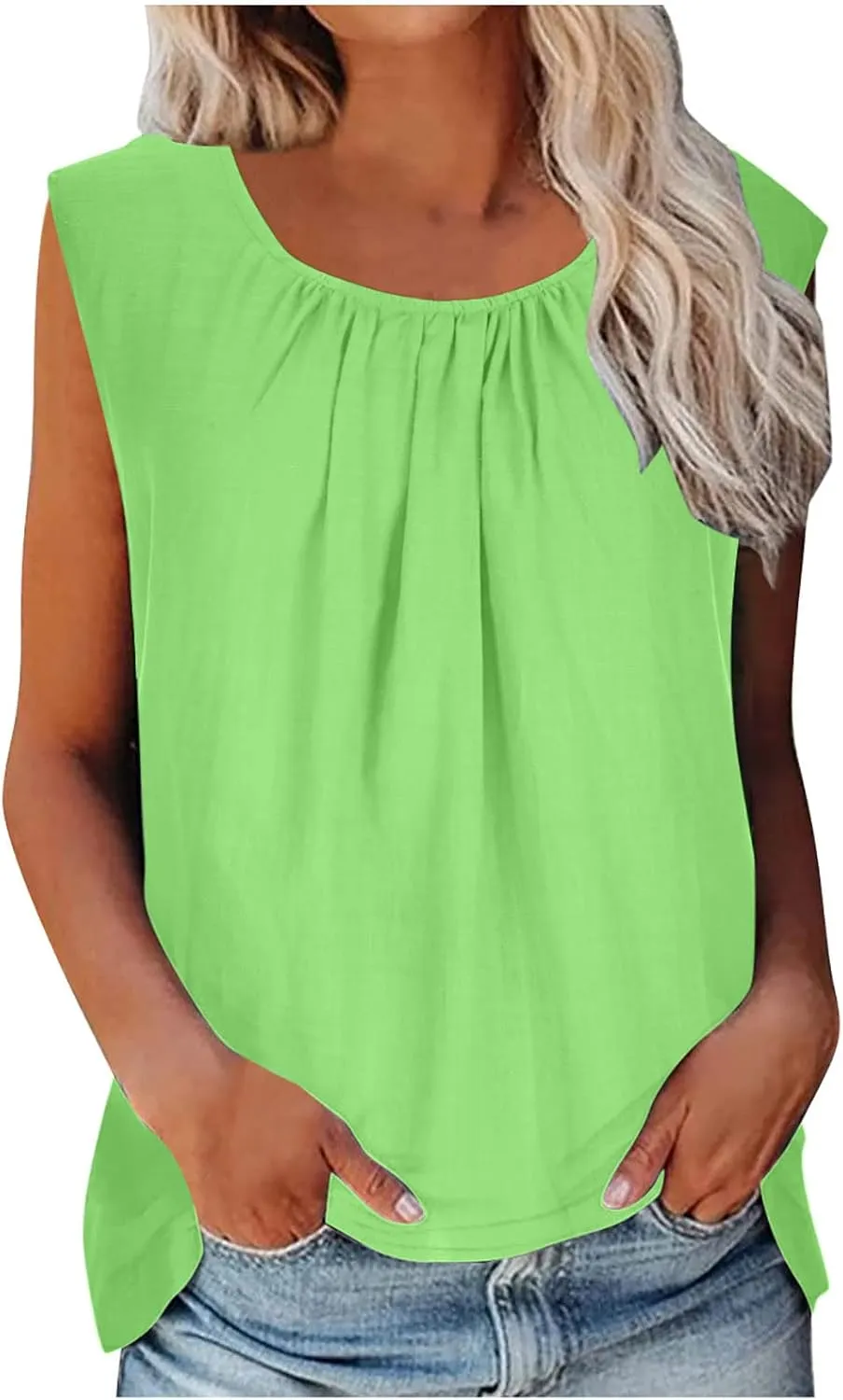 Cotton Linen Tank Tops for Women Cotton Gauze Crewneck Solid Color Sleeveless Shirt Plus Size Summer Shirts