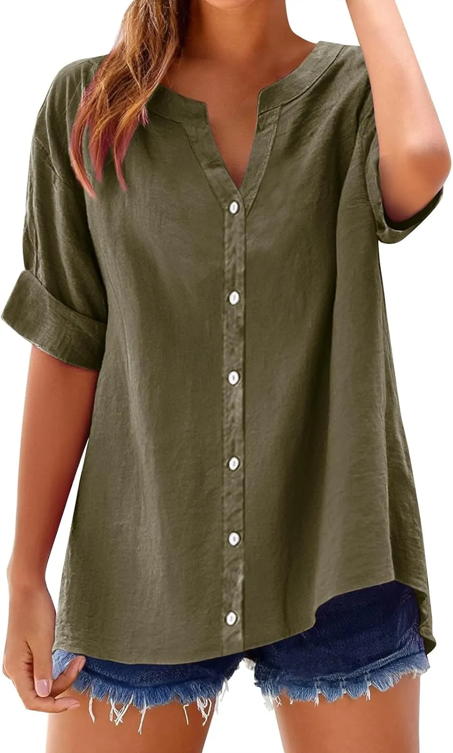 Cotton Shirts for Women Color Sleeve Collar Casual Women's Shirt 2025 Summer Fashion Cotton Linen Shirt Top Blouses
