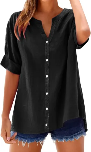 Cotton Shirts for Women Color Sleeve Collar Casual Women's Shirt 2025 Summer Fashion Cotton Linen Shirt Top Blouses