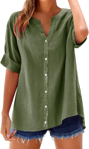 Cotton Shirts for Women Color Sleeve Collar Casual Women's Shirt 2025 Summer Fashion Cotton Linen Shirt Top Blouses