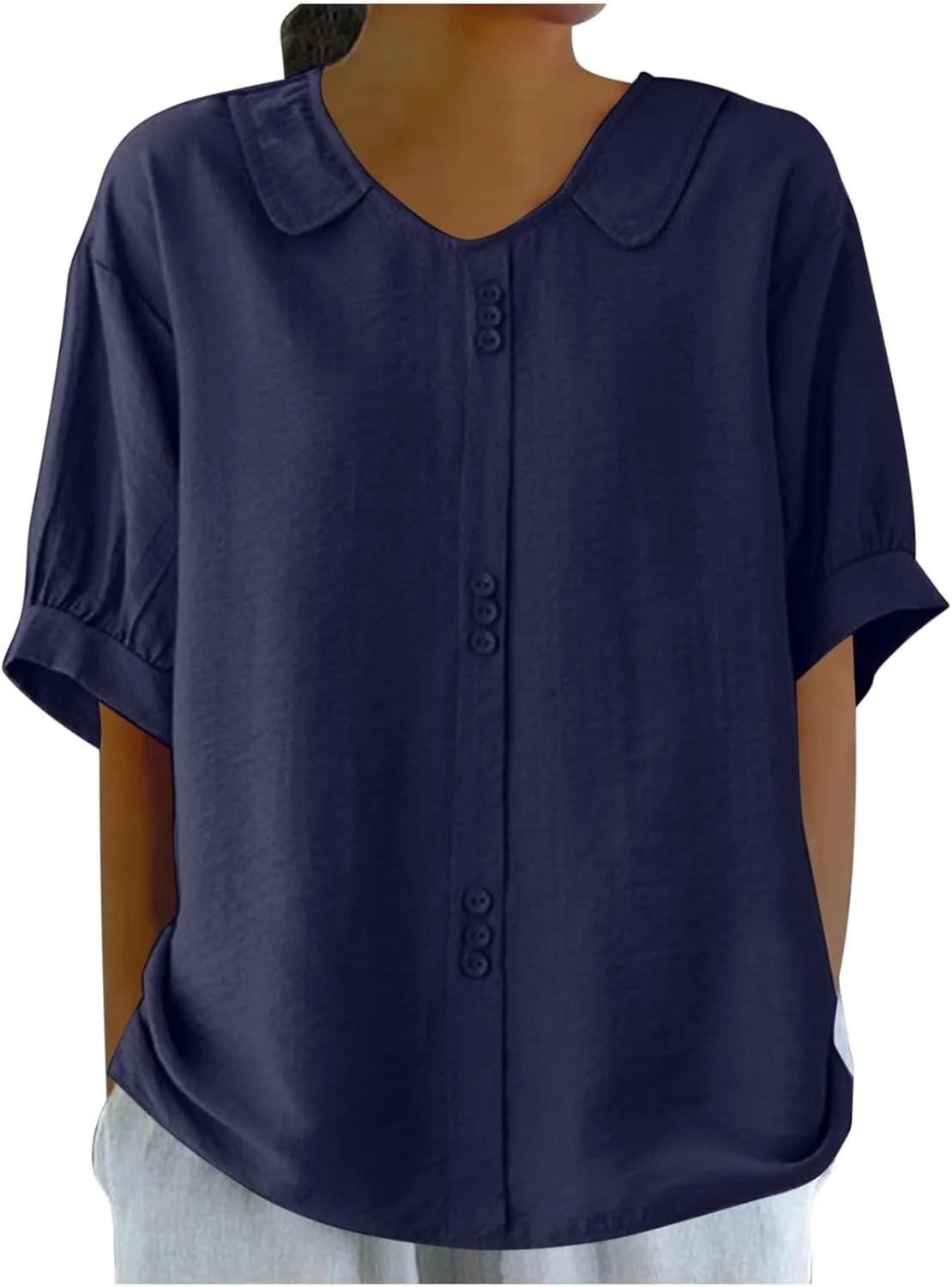 Cotton Tee Shirts for Women 2024 Fashion Short Sleeve V Neck Cotton Linen Top Loose Fit Solid Blouse Ladies Clothes
