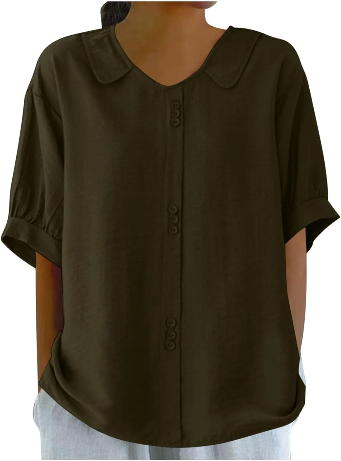 Cotton Tee Shirts for Women 2024 Fashion Short Sleeve V Neck Cotton Linen Top Loose Fit Solid Blouse Ladies Clothes