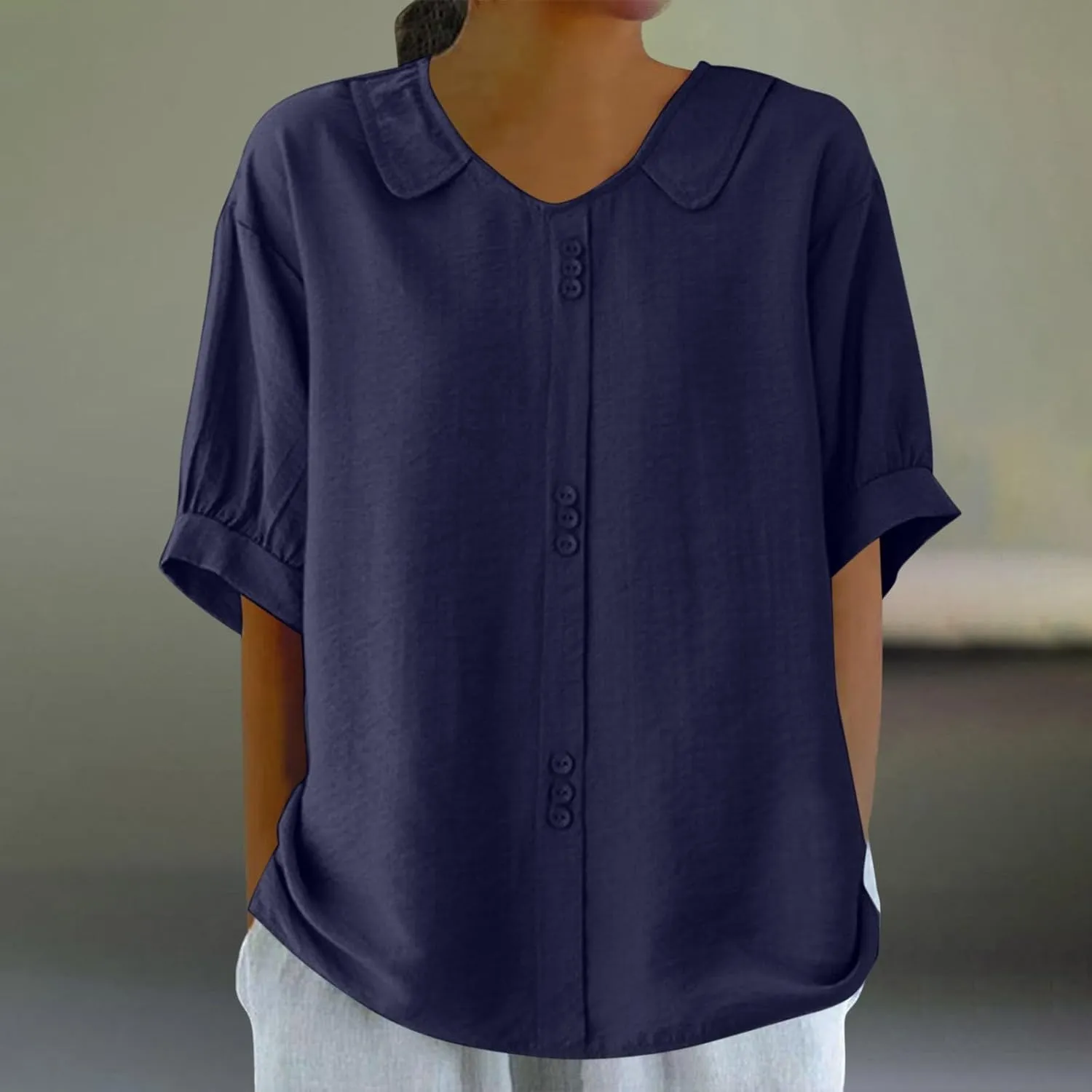 Cotton Tee Shirts for Women 2024 Fashion Short Sleeve V Neck Cotton Linen Top Loose Fit Solid Blouse Ladies Clothes