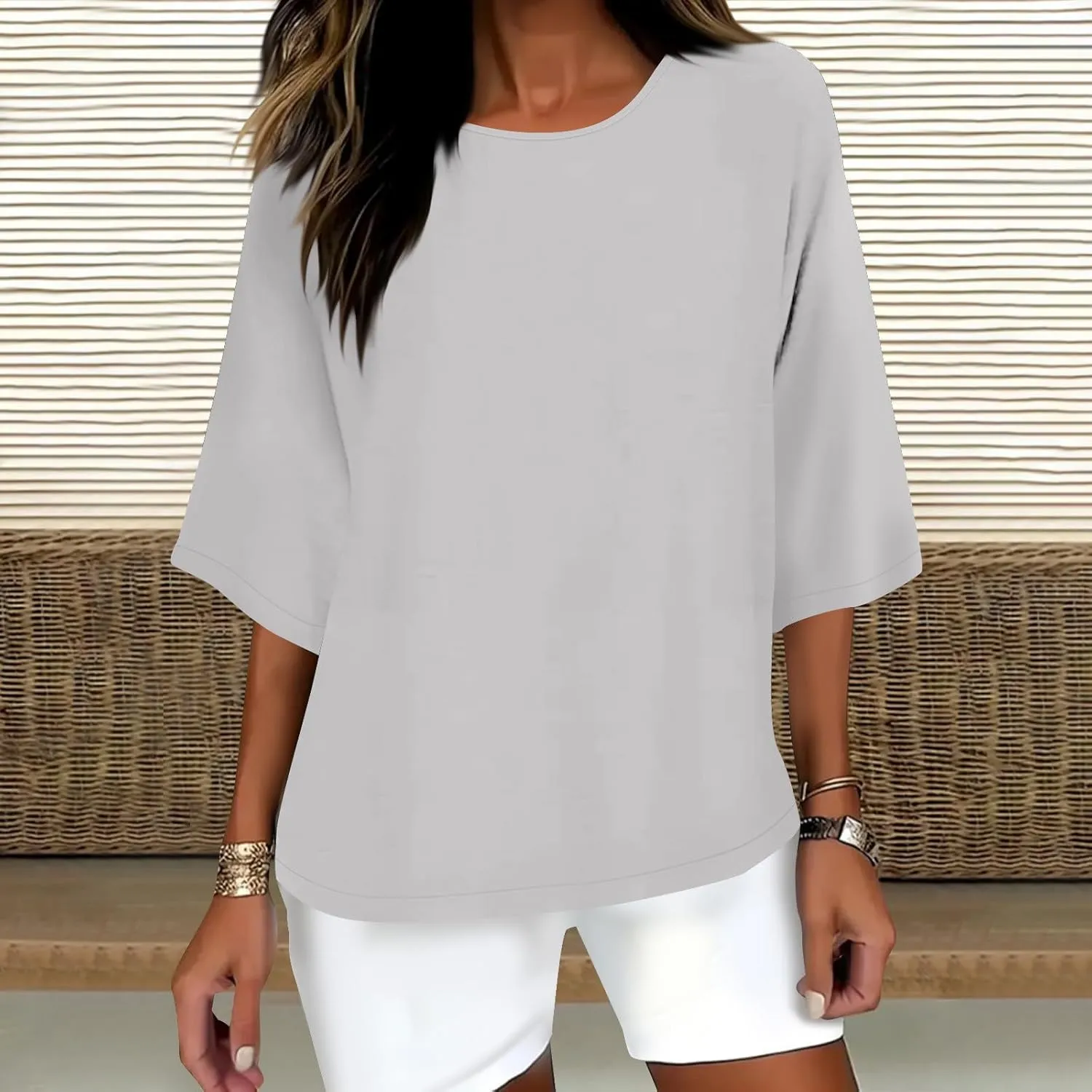 Cotton Tshirts for Women Casual Linen Tops Loose Fit Half Sleeve Plain Shirts Soft Crewneck Summer Cotton Linen Tops