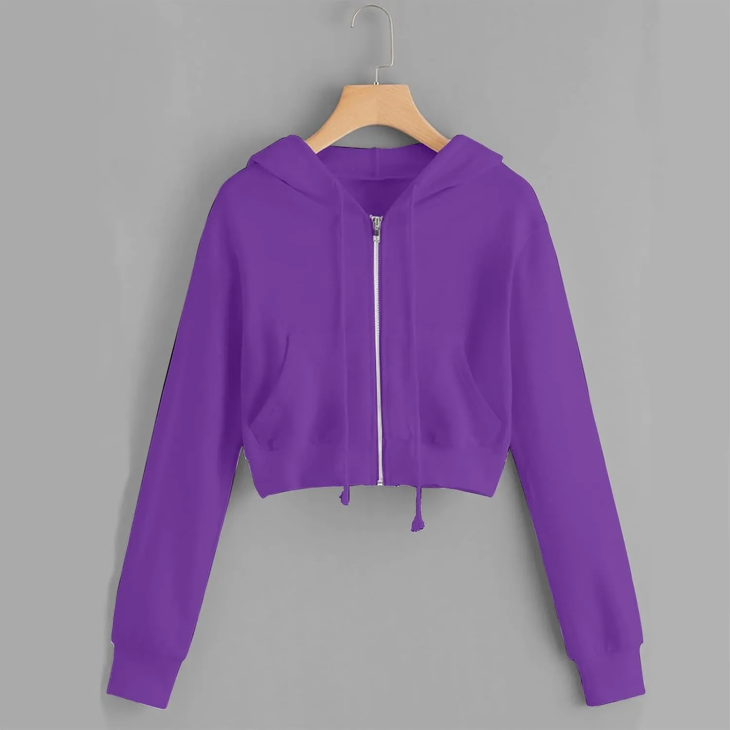 Cropped Hoodie for Women Fashion Zip Up Track Jackets Long Sleeve Athletic Sports Casual Sweatshirts with Pockets