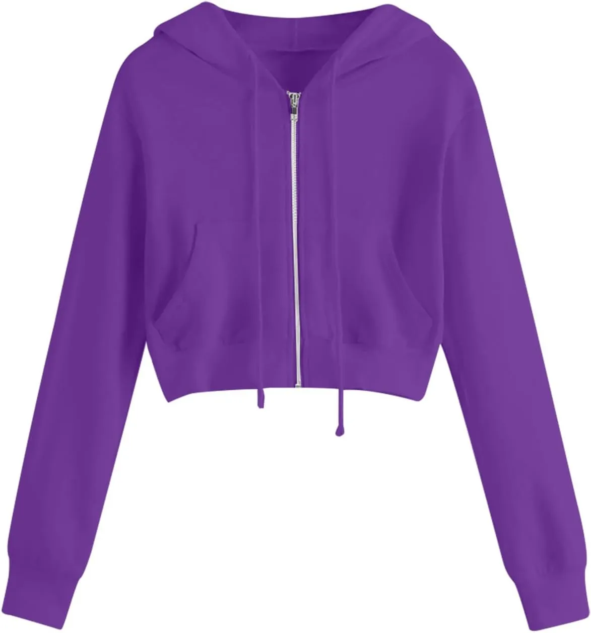 Cropped Hoodie for Women Fashion Zip Up Track Jackets Long Sleeve Athletic Sports Casual Sweatshirts with Pockets