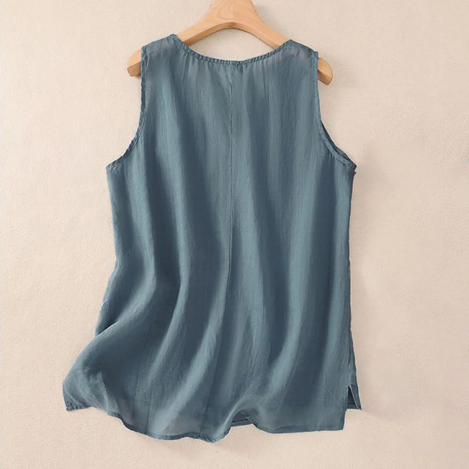 Cute Floral Embroidered Trim Cami Tops Women Summer Cotton Linen Sleeveless V Neck T Shirts Casual Beach T Shirts Undershirts
