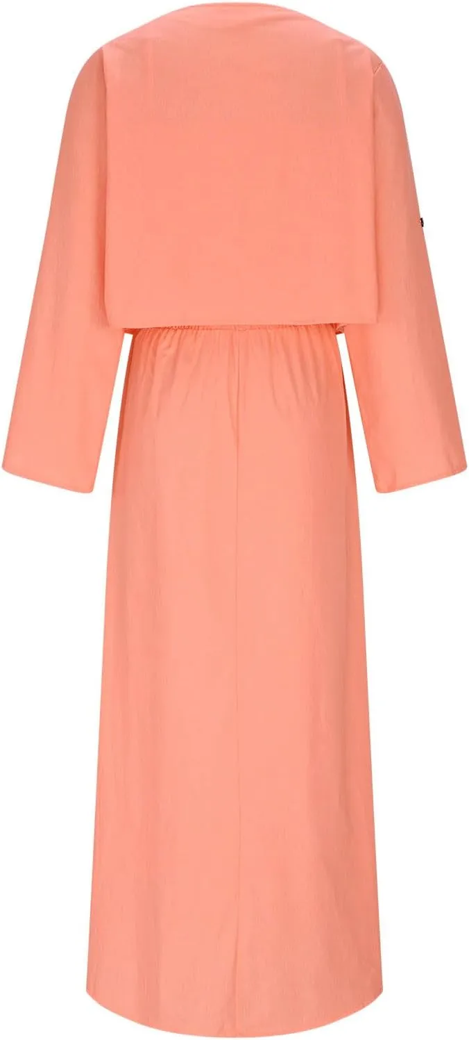 DDAPJ pyju Women's 2 Piece Outfits Casual Rolled Long Sleeve Open Front Cropped Jacket Smocked Sleeveless Maxi Dresses Sets