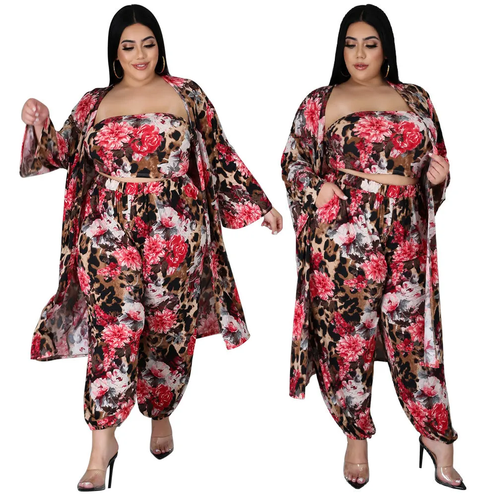 Digital Printed Chest Wrap Cape Fashionable Three-Piece Set Wholesale Plus Size Womens Clothing N3823100900035