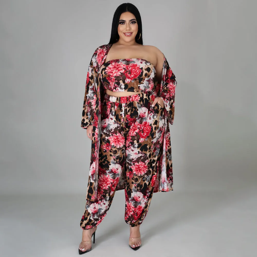 Digital Printed Chest Wrap Cape Fashionable Three-Piece Set Wholesale Plus Size Womens Clothing N3823100900035