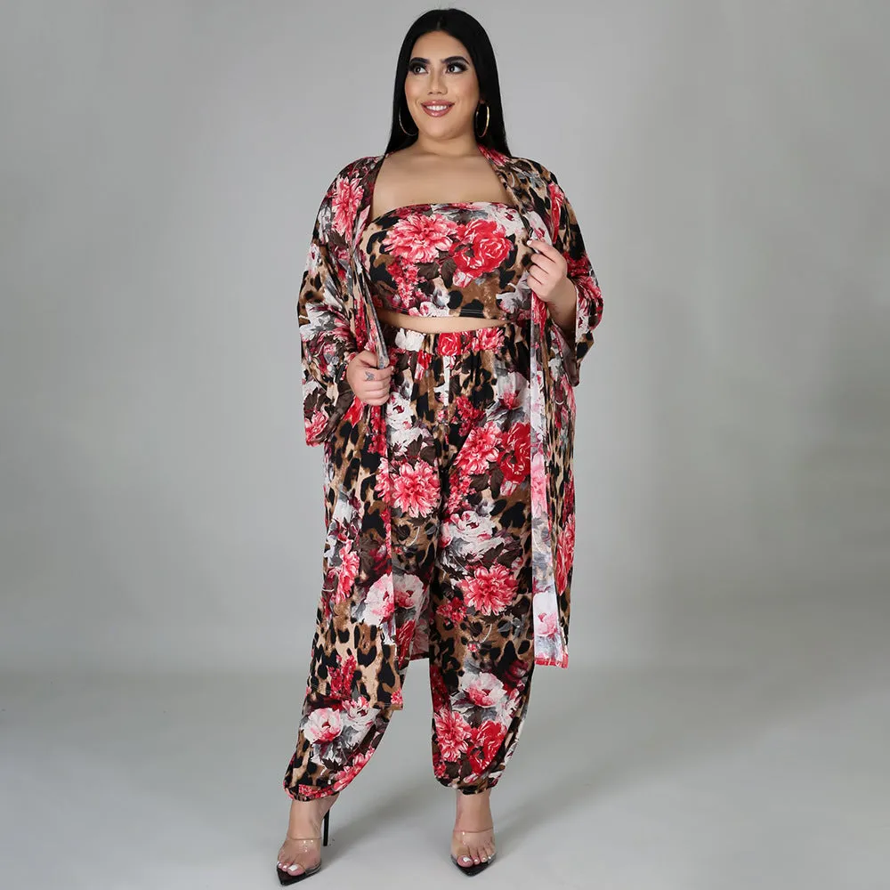 Digital Printed Chest Wrap Cape Fashionable Three-Piece Set Wholesale Plus Size Womens Clothing N3823100900035