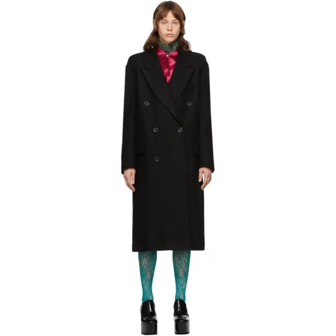 Dries Van Noten Black Wool Double-Breasted Coat