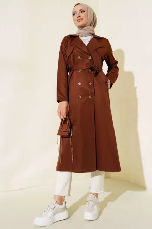 Eight-Button Belted Trench Coat Brown