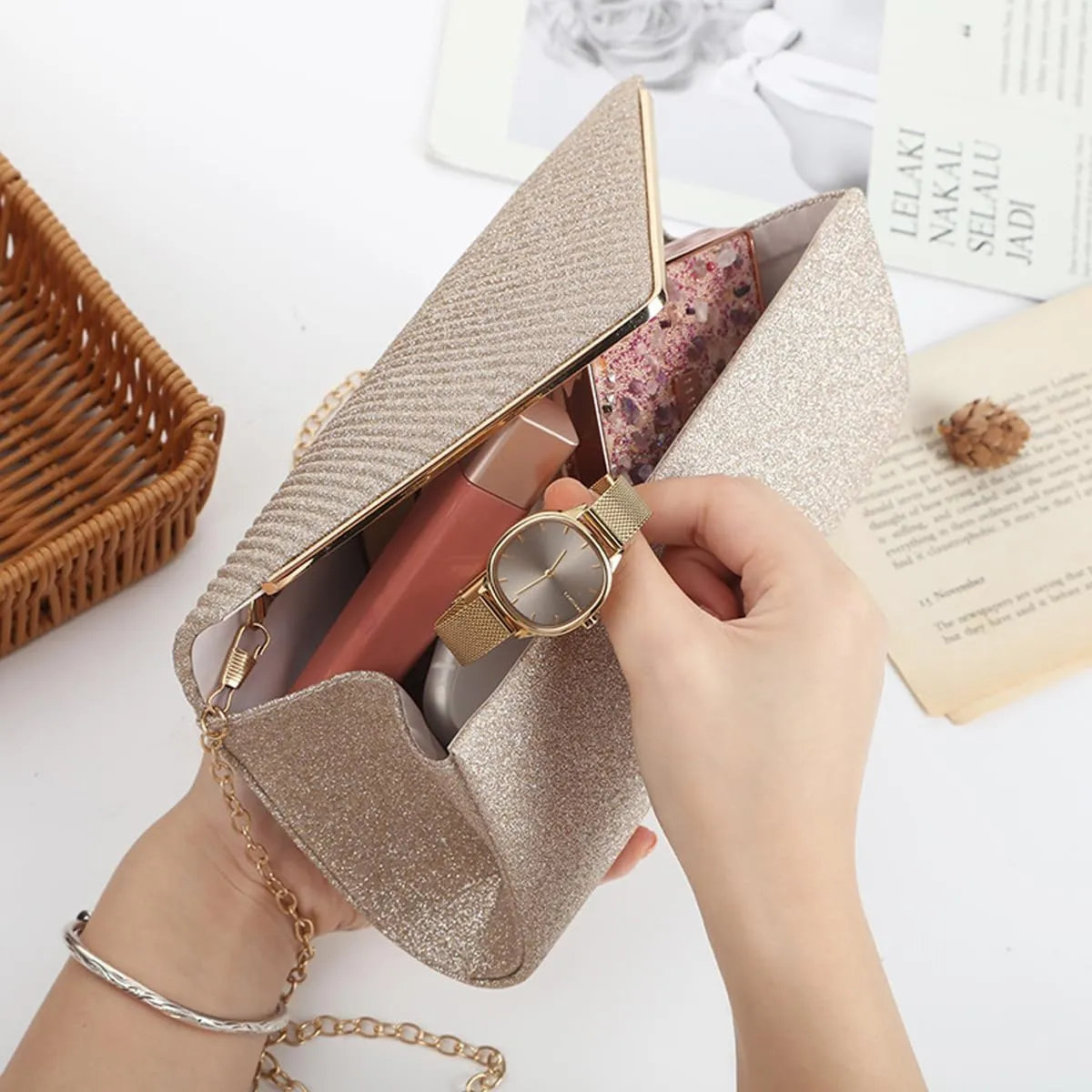 Elegant Sequins Evening Clutch Bags Purse Chain Shoulder Bags Sparkly Evening Bridal Prom Party Handbag