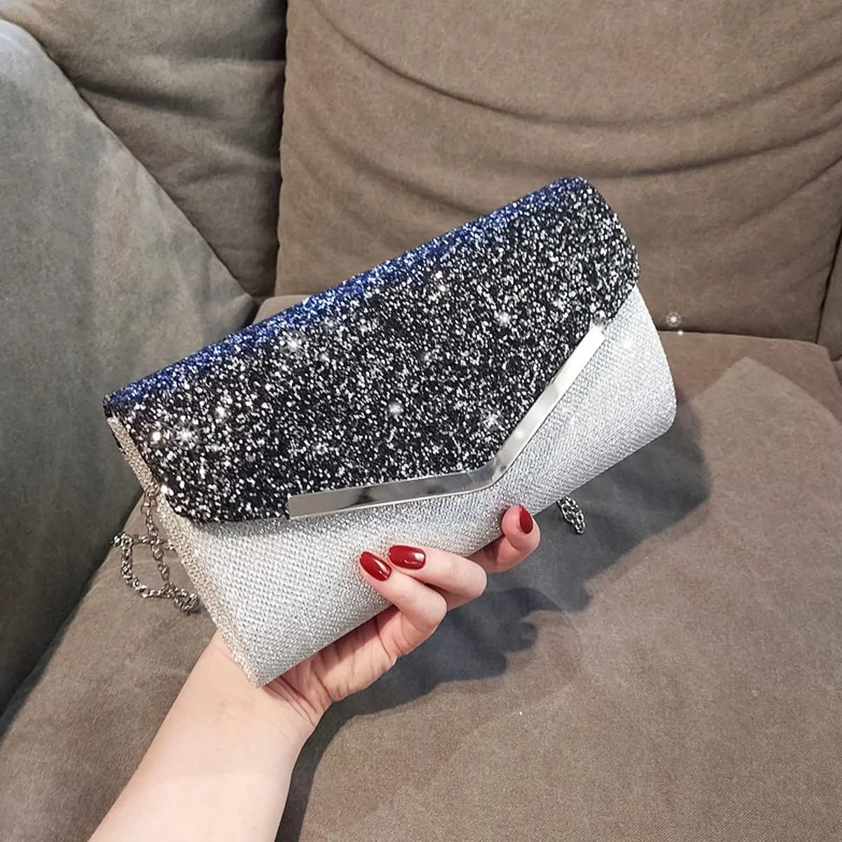 Elegant Sequins Evening Clutch Bags Purse Chain Shoulder Bags Sparkly Evening Bridal Prom Party Handbag
