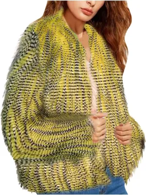 Faux Fur Coat For Women,2023 Winter Trendy Crop Open Front Cardigan Jackets,Long Sleeve Shaggy Fluffy Parka Coats